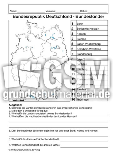 Niedersachsen arbeitsblatt in städte Arbeitsblatt: Sachunterricht